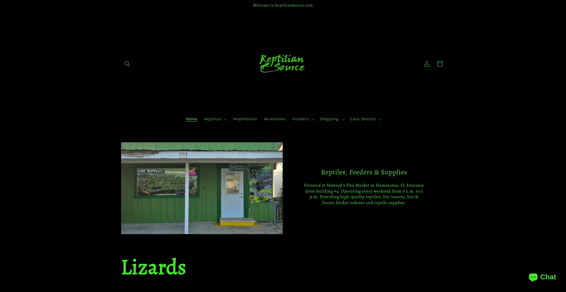 Website screenshot of Reptiliansource.com