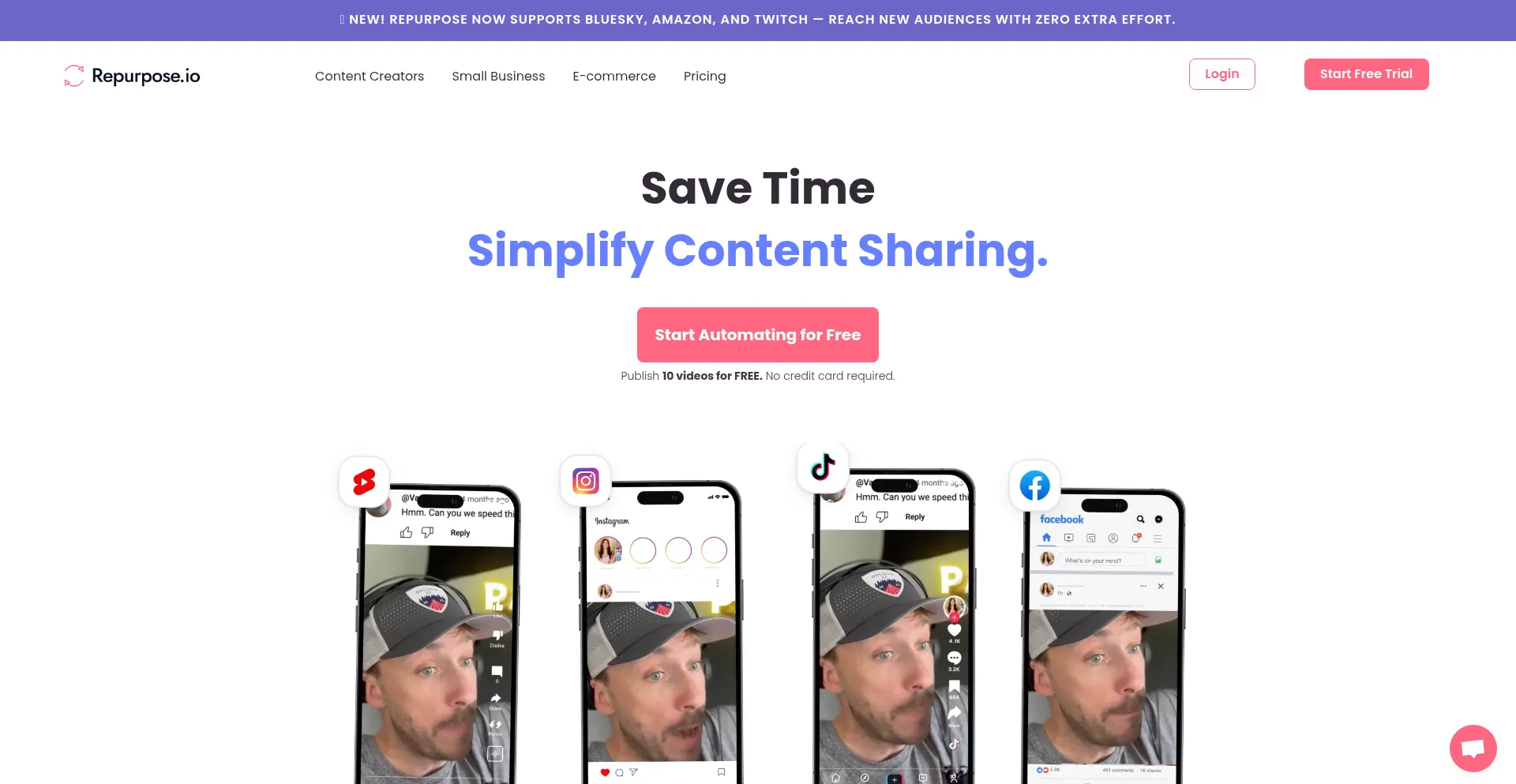 Website screenshot of Repurpose.io