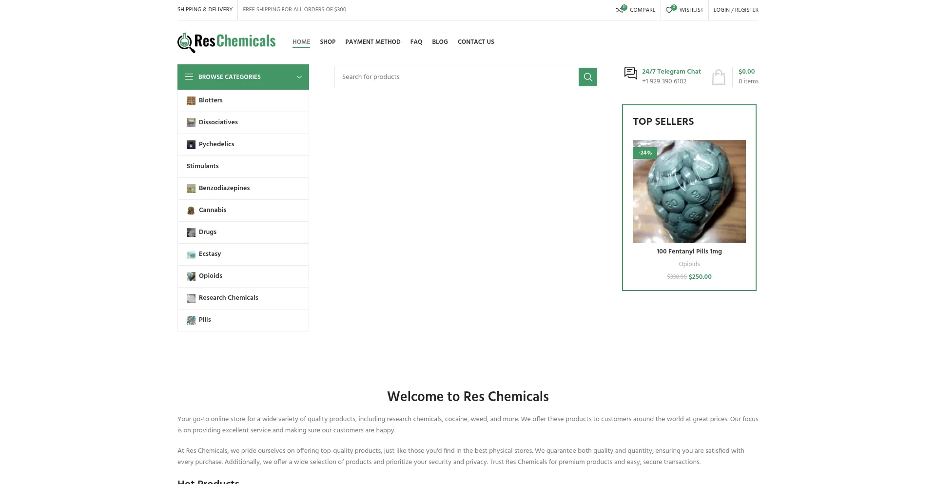 Website screenshot of Reschemicals.com