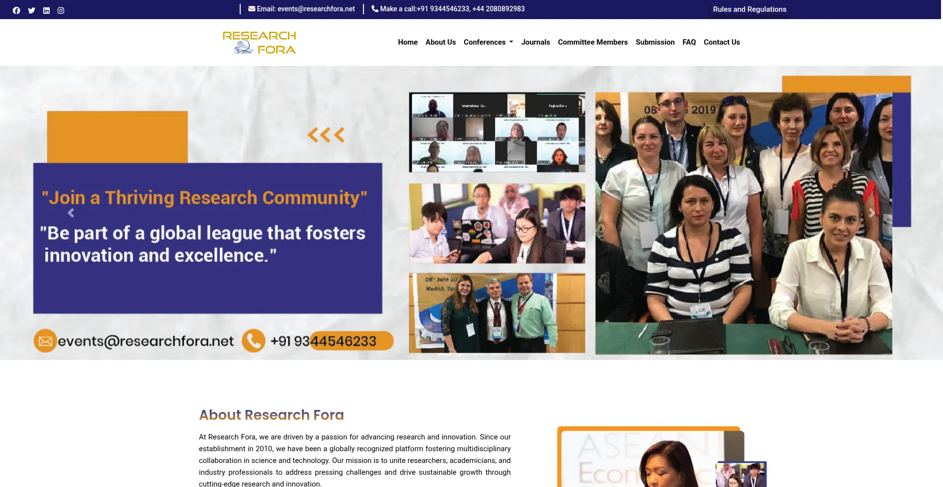 Website screenshot of Researchfora.net