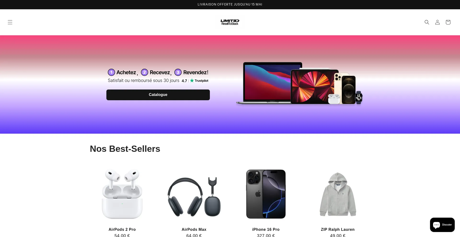 Website screenshot of Resell2stack.fr