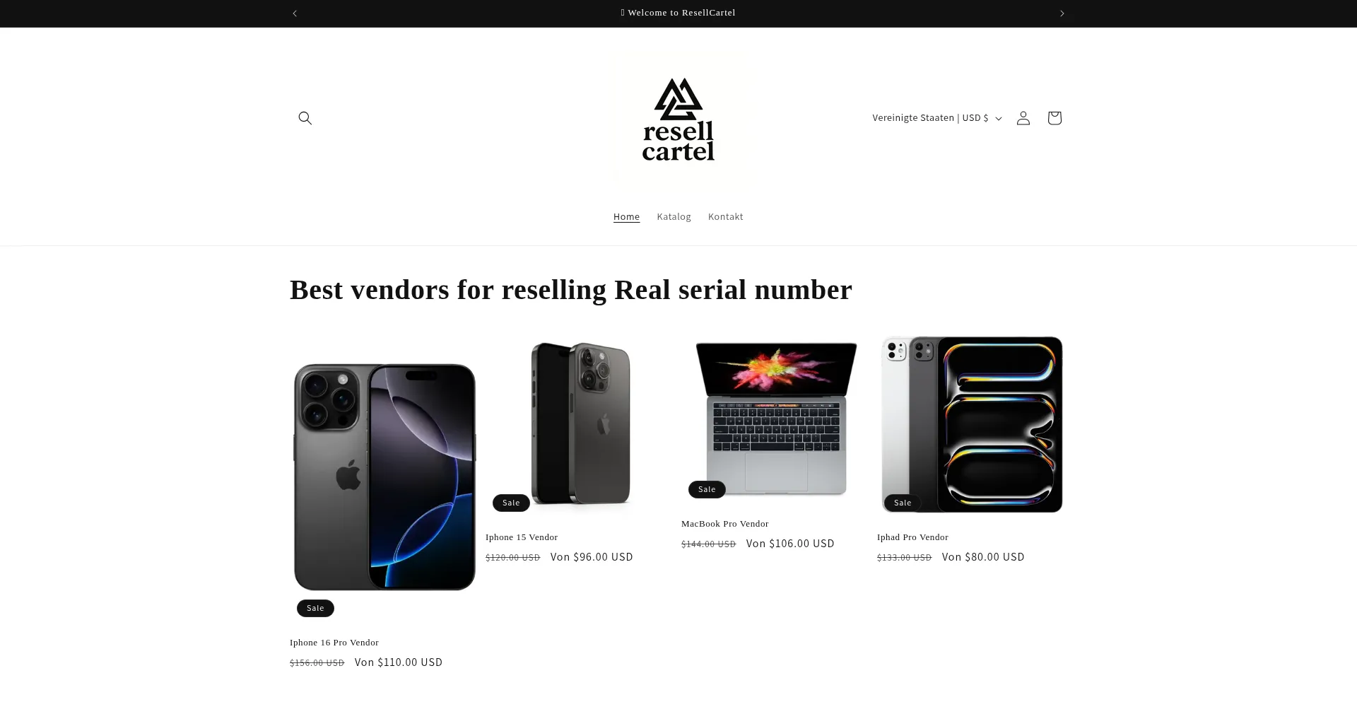 Website screenshot of Resellcartel.shop