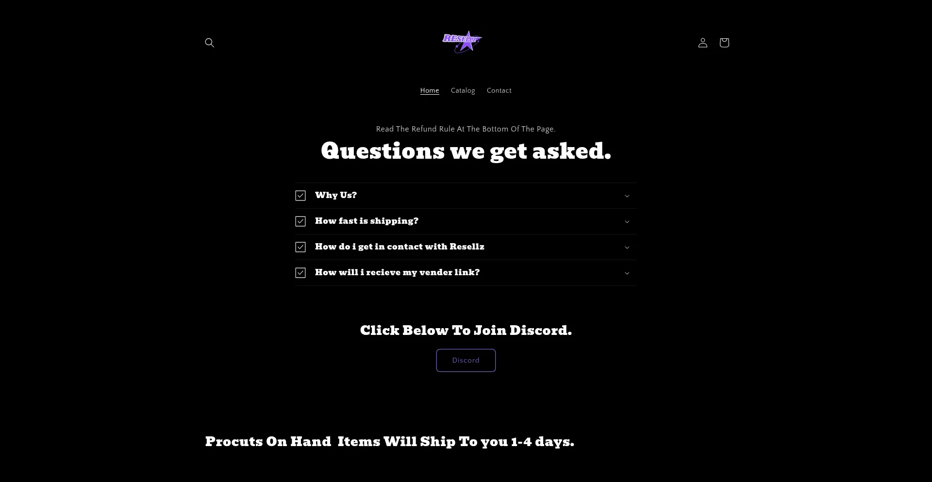 Website screenshot of Resellz.us