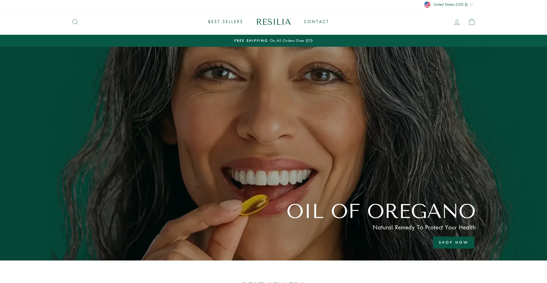 Website screenshot of Resilia.shop