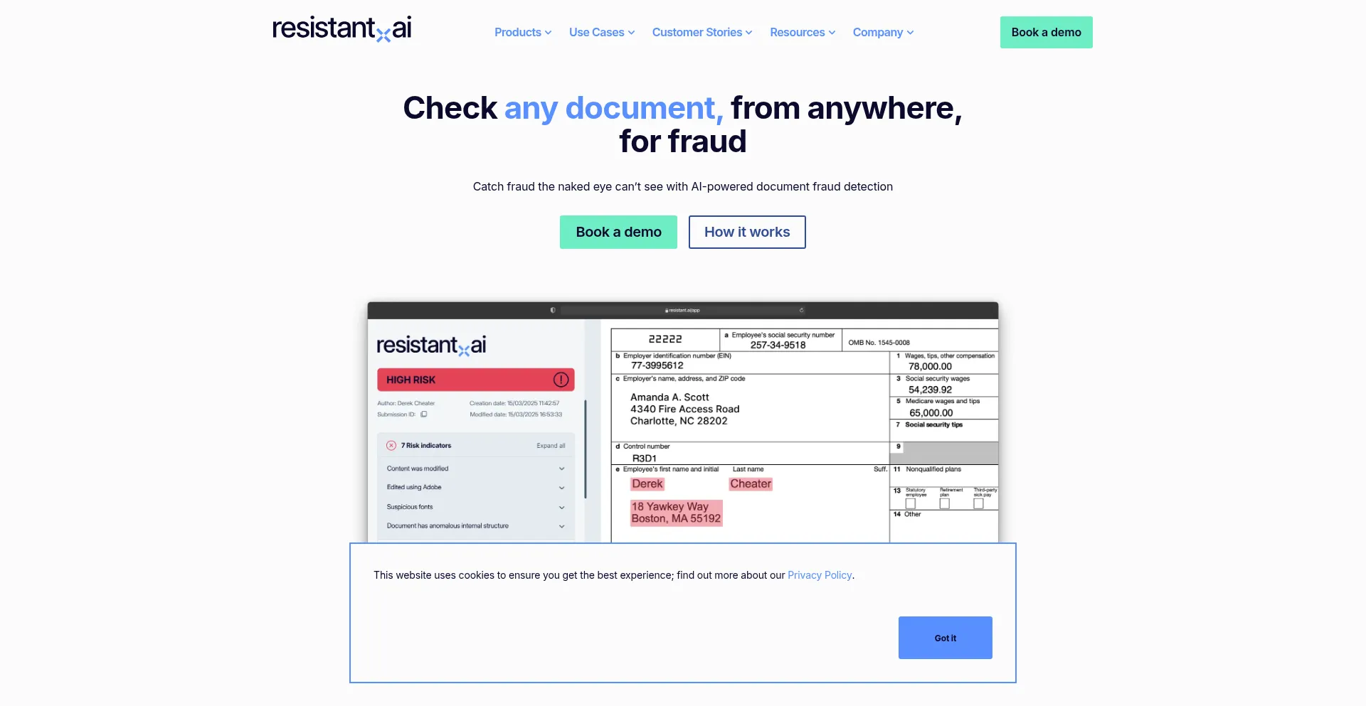 Website screenshot of Resistant.ai