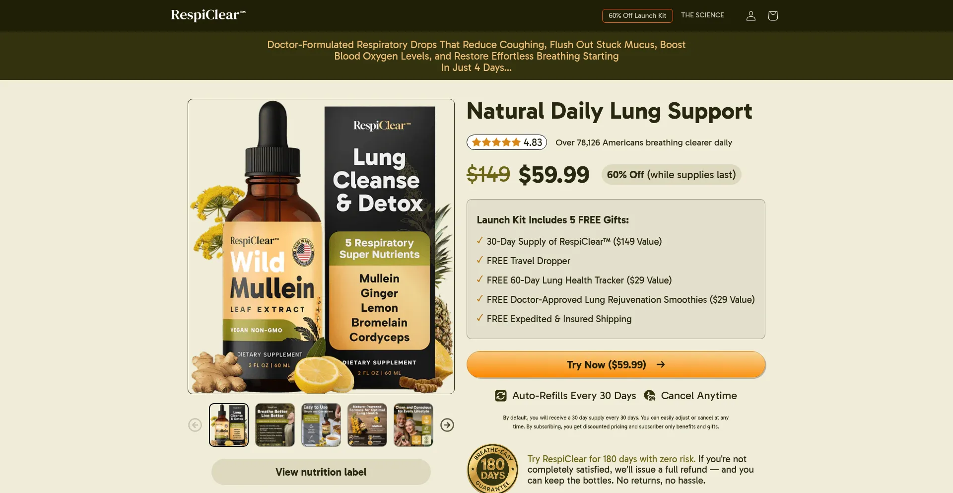 Website screenshot of Respiclear.com