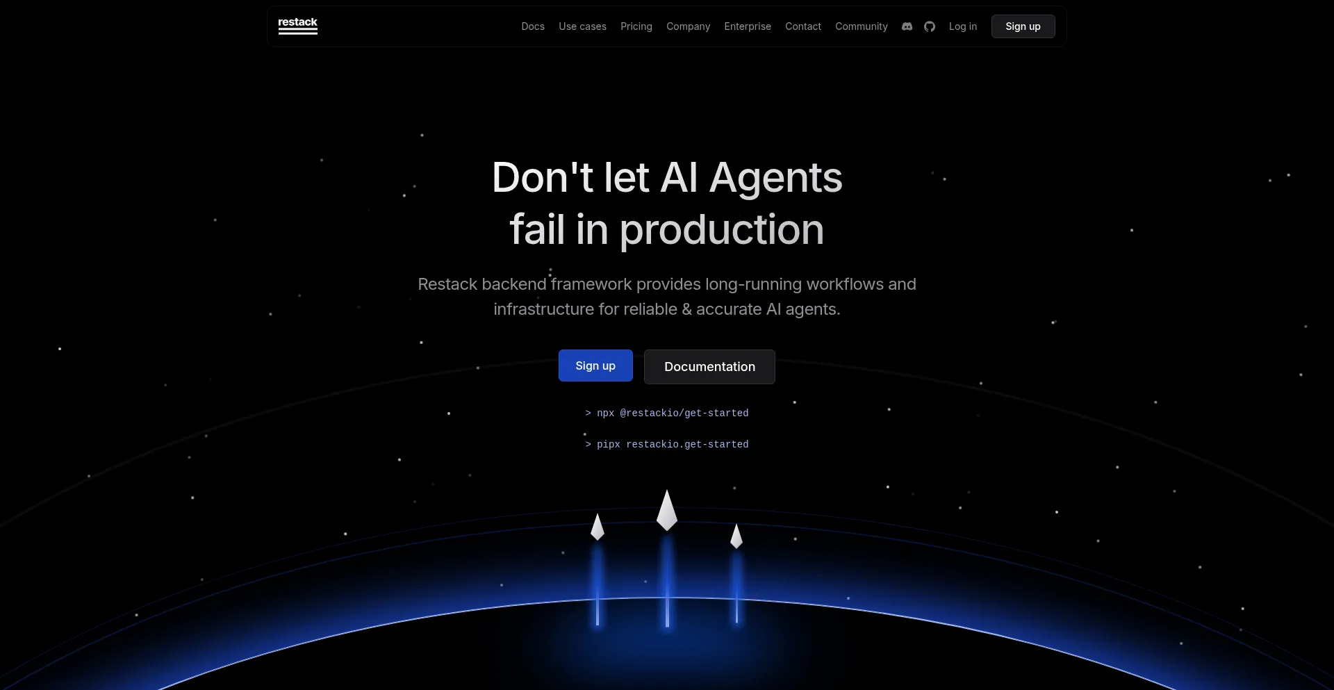 Website screenshot of Restack.io