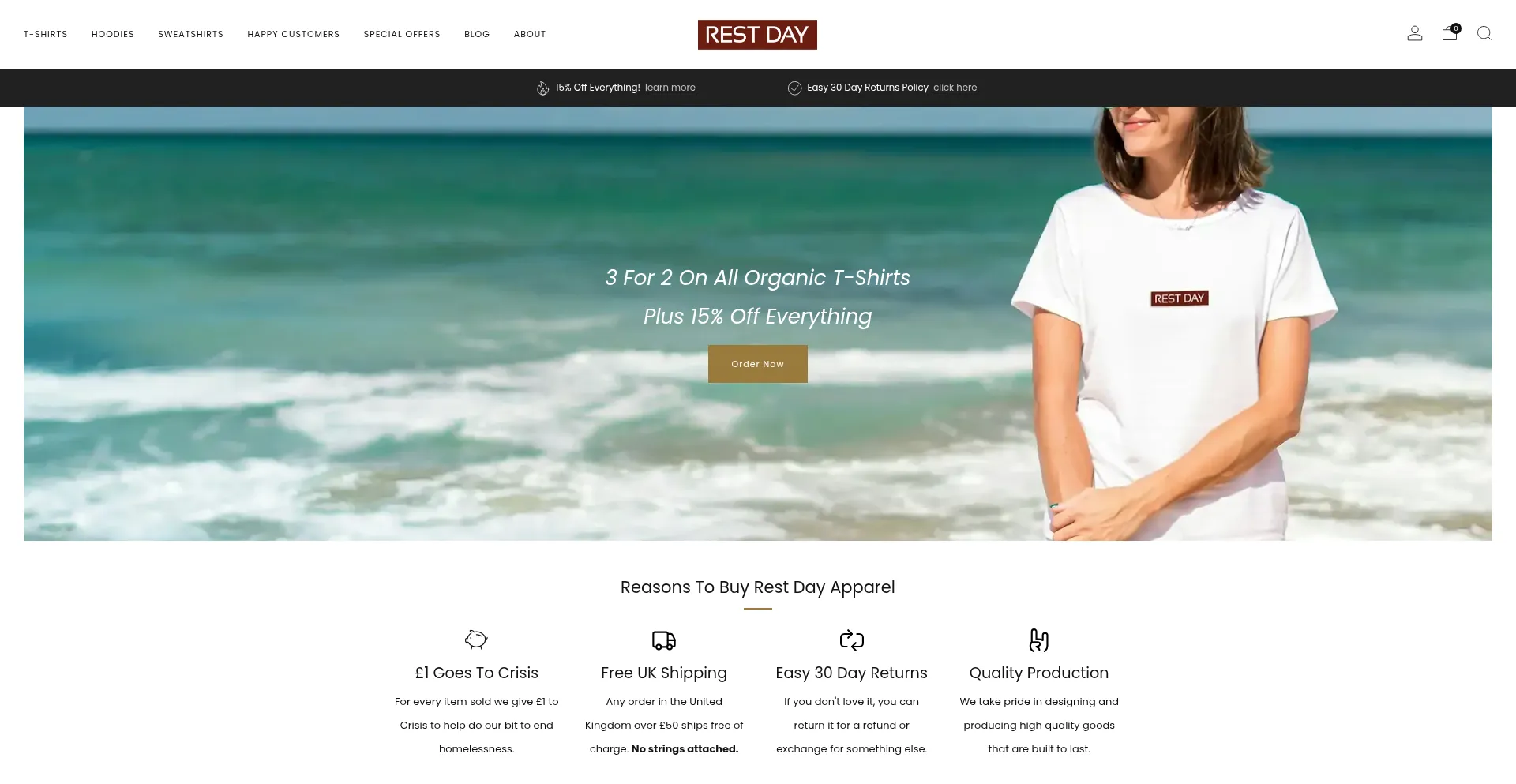 Website screenshot of Restdayapparel.com