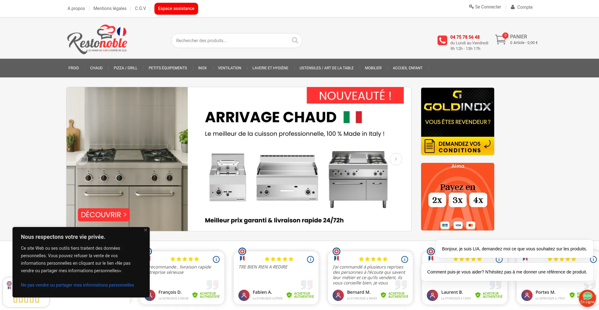 Website screenshot of Restonoble.fr