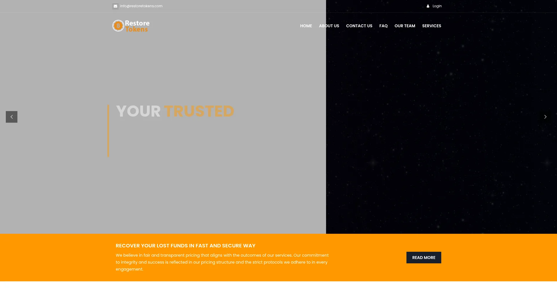 Website screenshot of Restoretokens.com