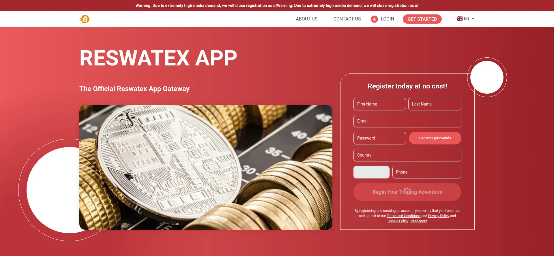 Website screenshot of Reswatex-app-com.the-finance-world.com