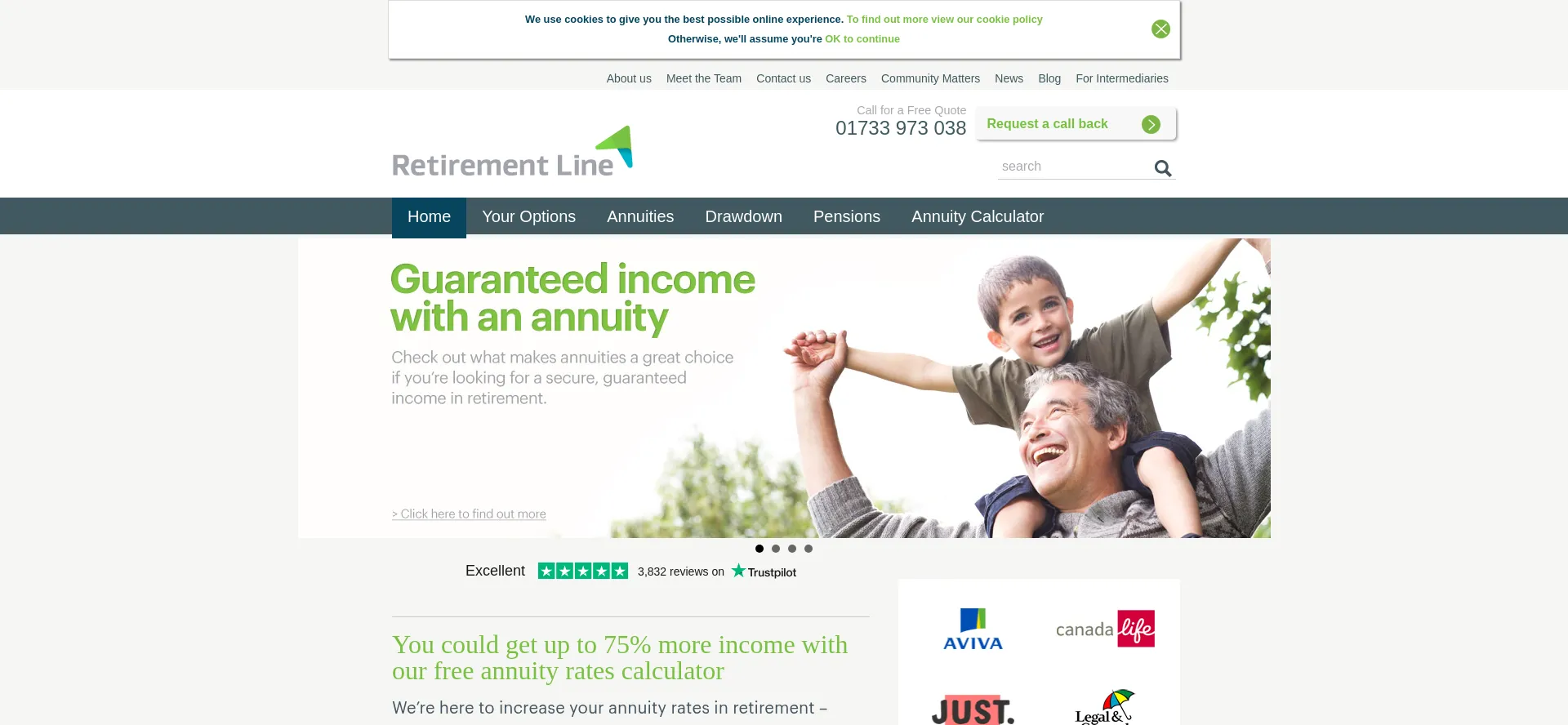 Website screenshot of Retirementline.co.uk