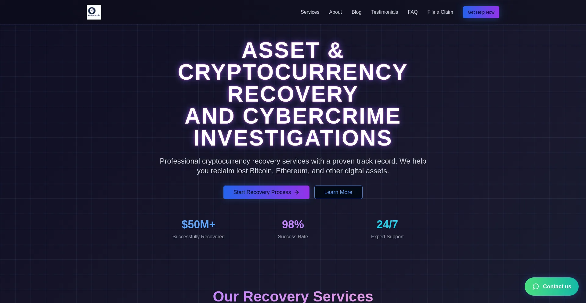 Website screenshot of Retracecoin.com