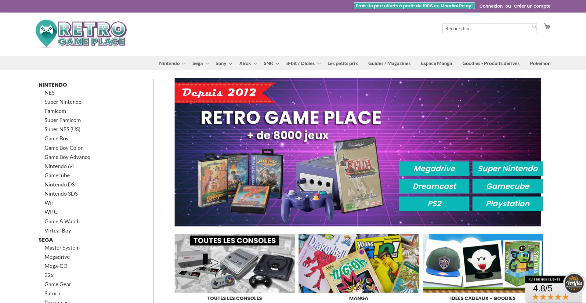 Website screenshot of Retrogameplace.com