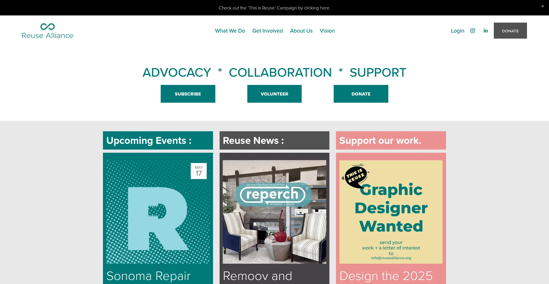 Website screenshot of Reusealliance.org
