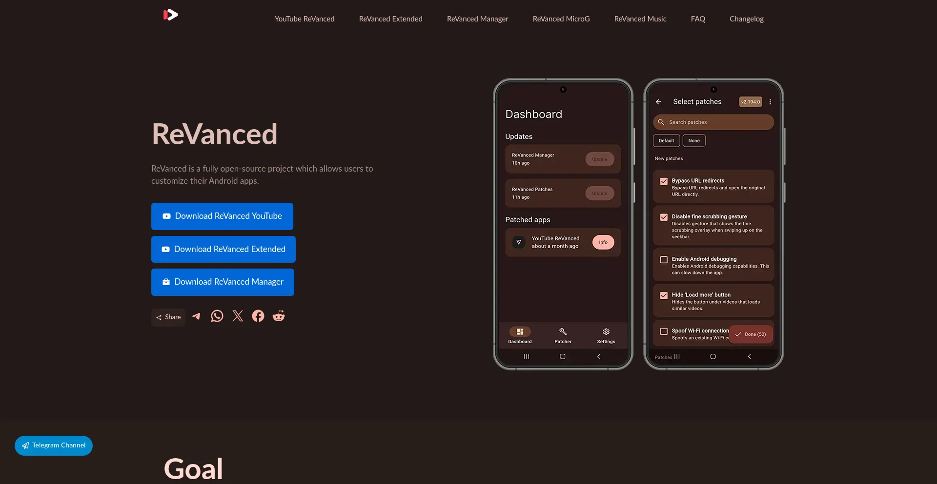 Website screenshot of Revanced.to
