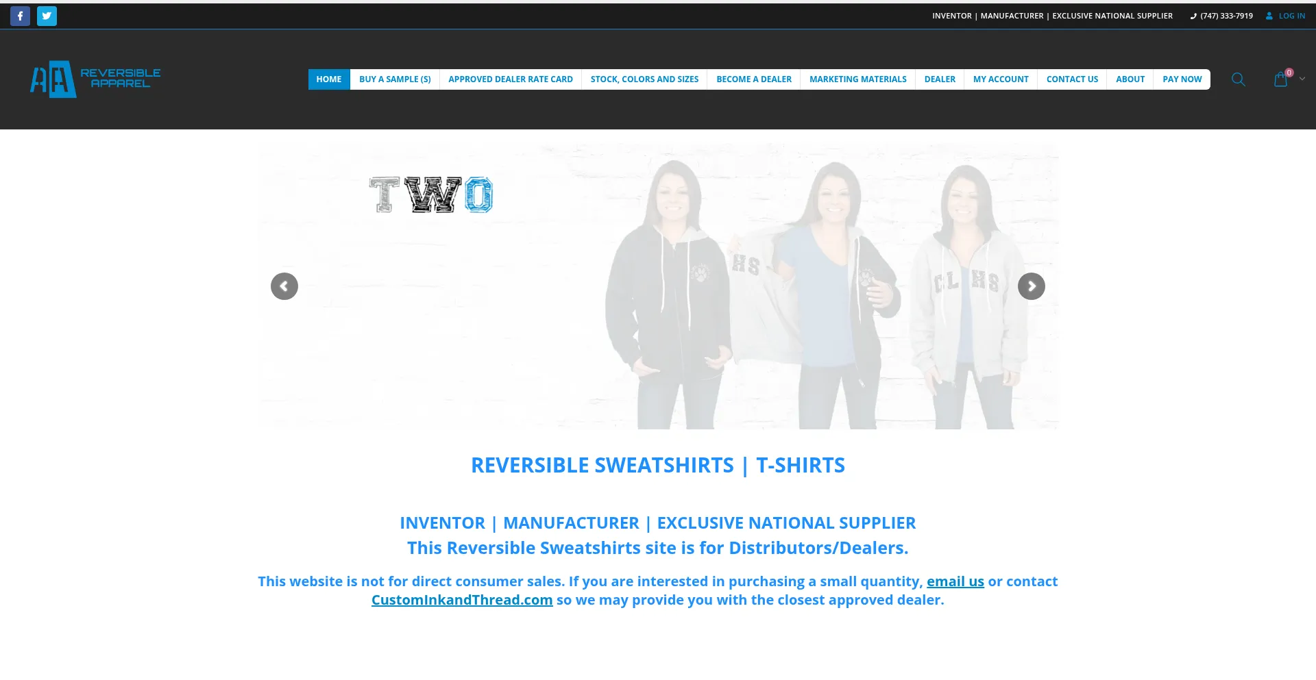 Website screenshot of Reversiblesweatshirts.com