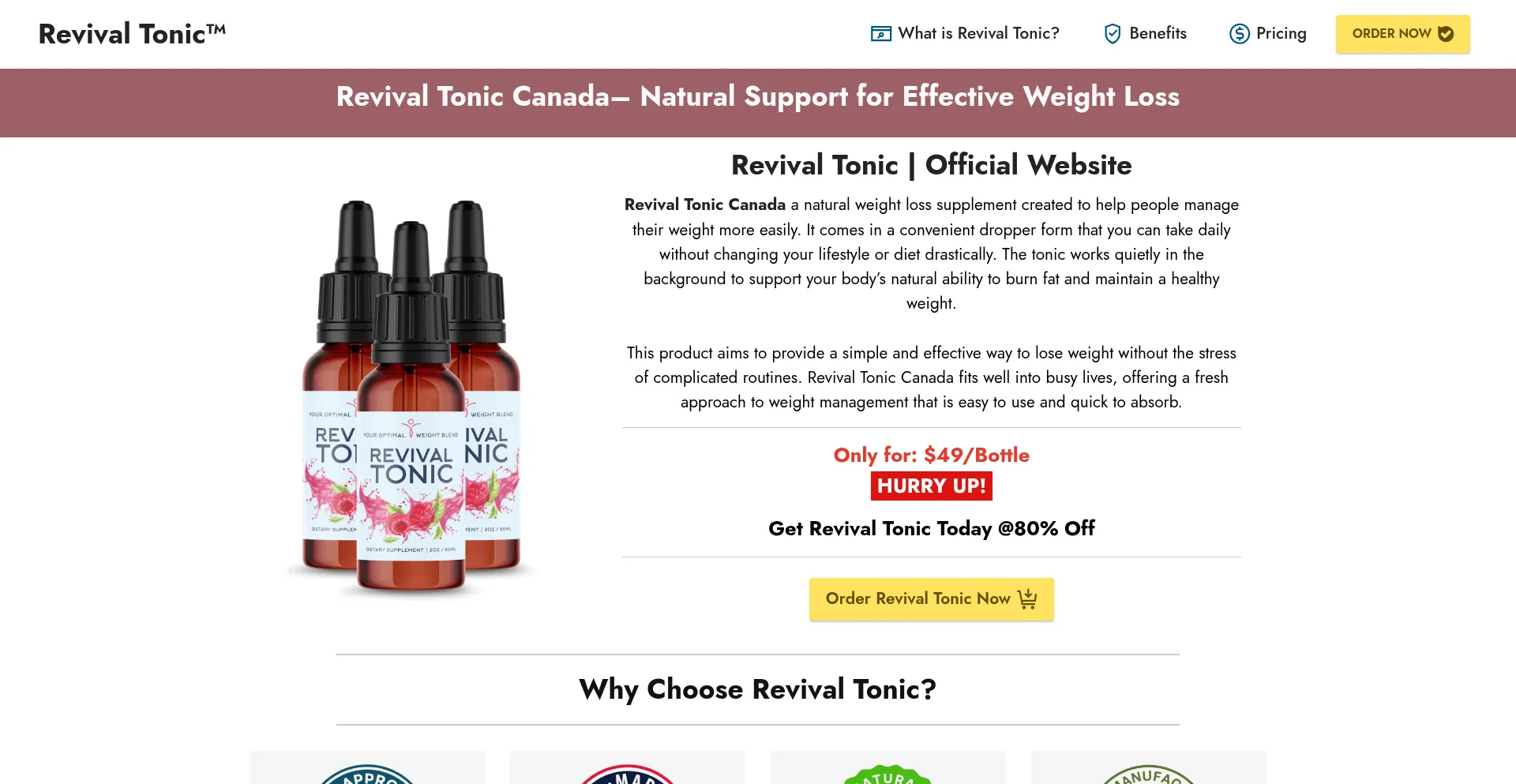 Website screenshot of Revivaltonic.ca