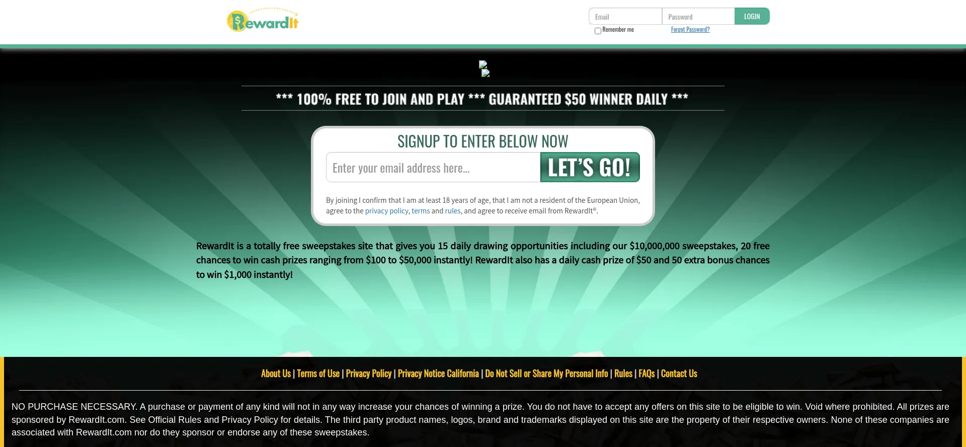 Website screenshot of Rewardit.com