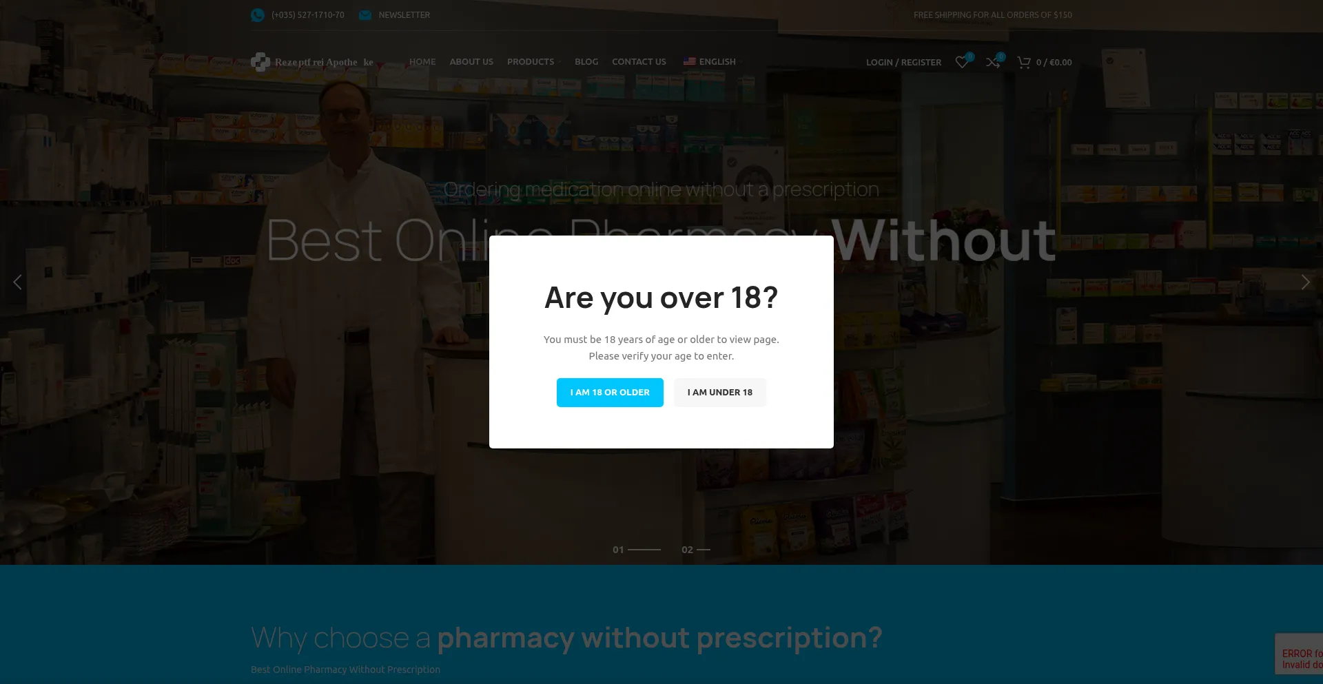 Website screenshot of Rezeptfrei-apotheke.net