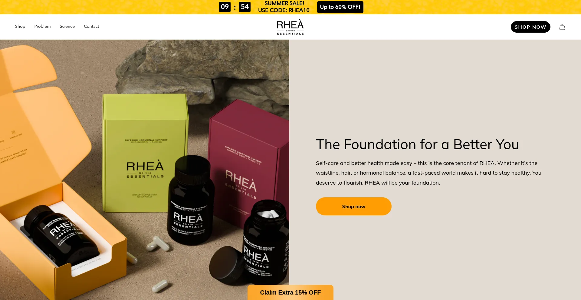 Website screenshot of Rheaessentials.com