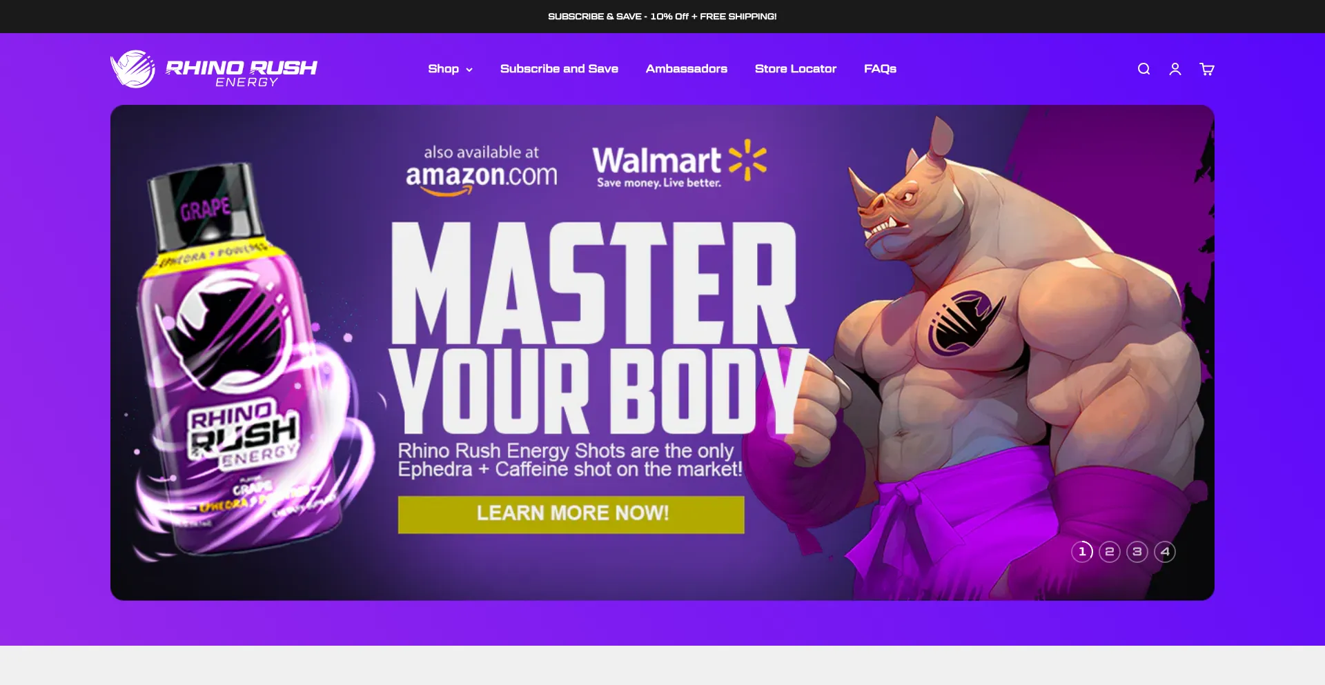Website screenshot of Rhinorush.com