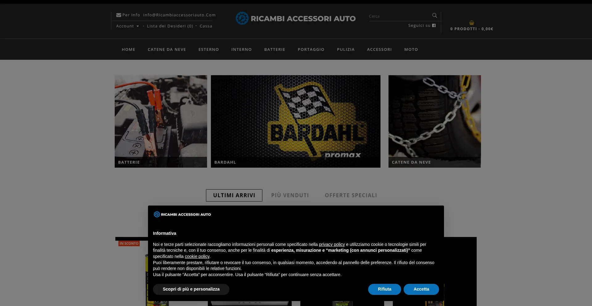 Website screenshot of Ricambiaccessoriauto.com