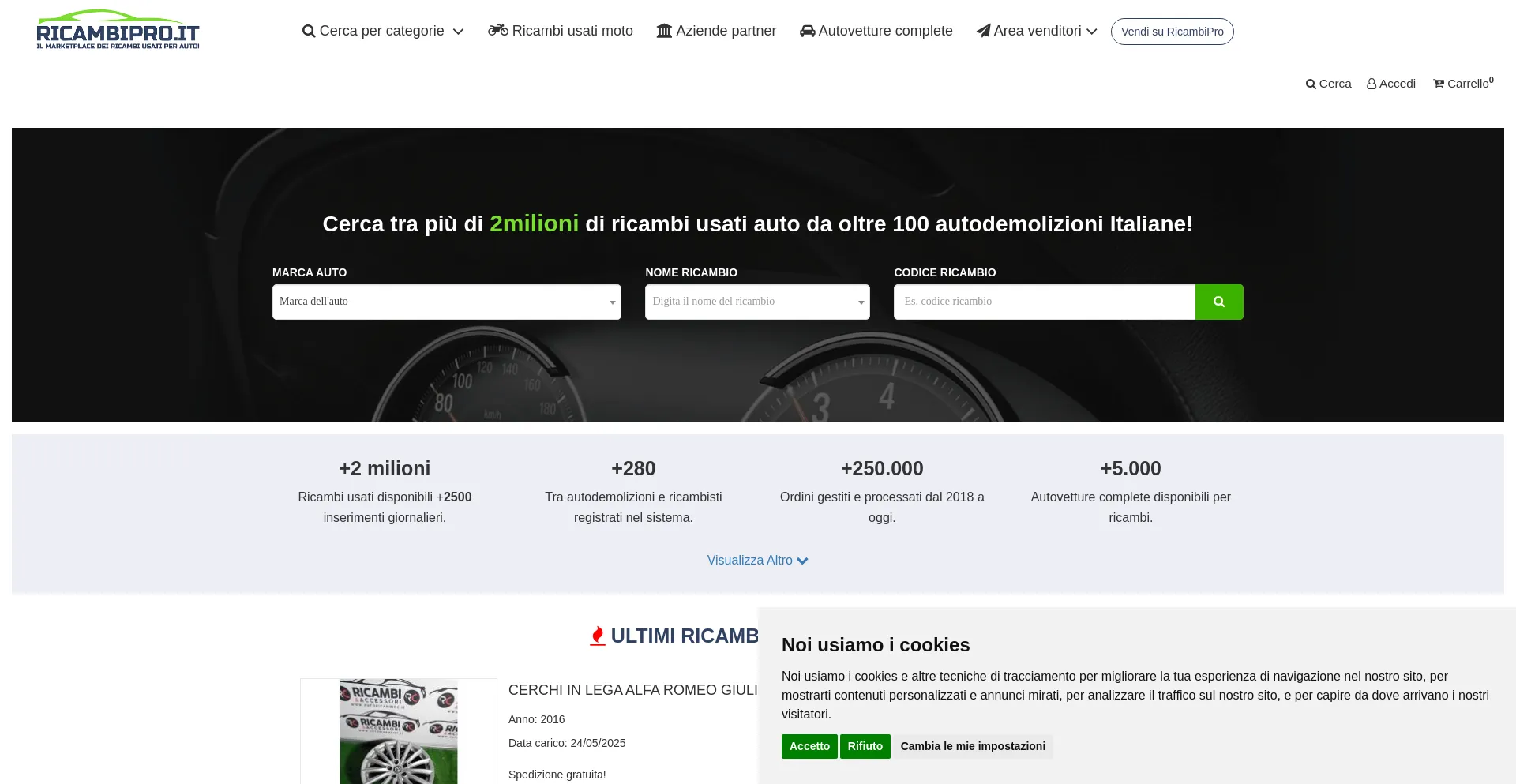 Website screenshot of Ricambipro.it
