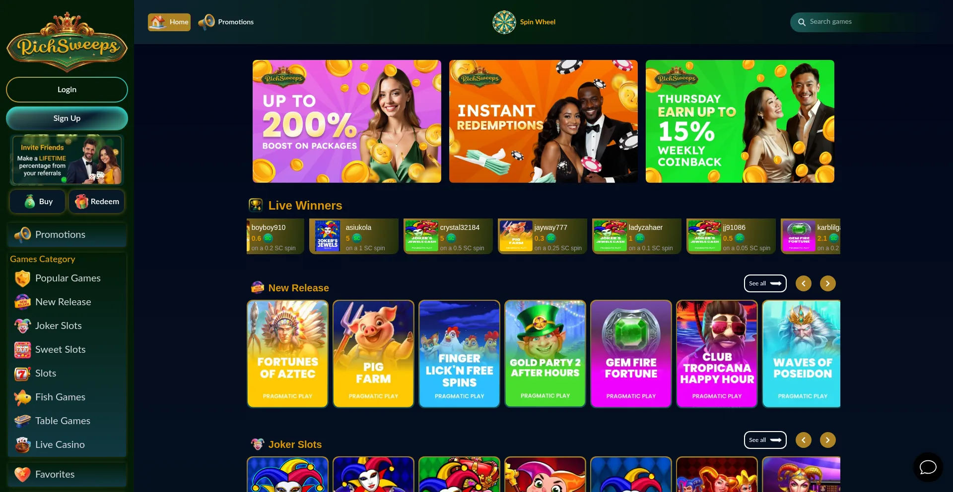 Website screenshot of Richsweeps.com