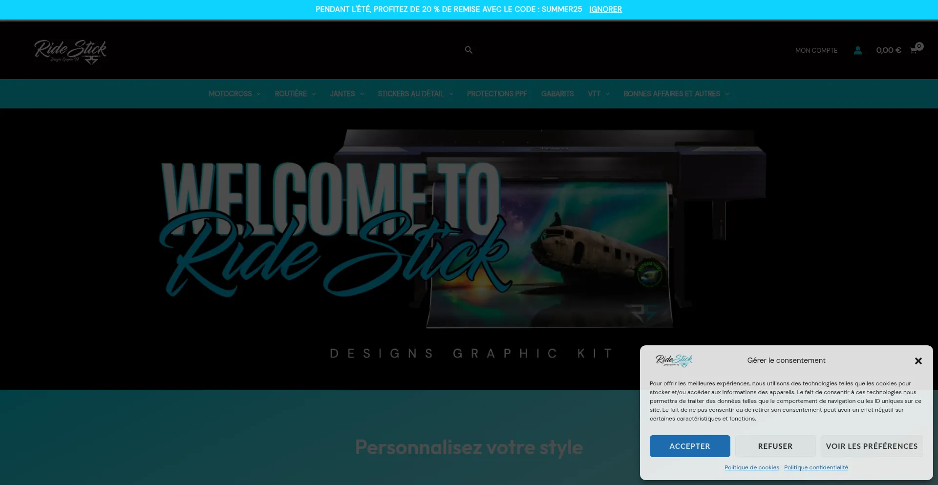 Website screenshot of Ride-stick.fr