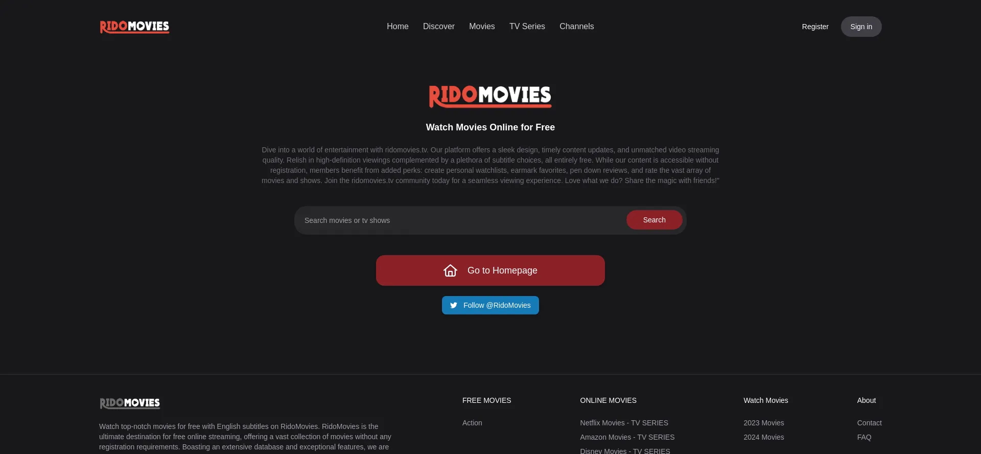 Website screenshot of Ridomovies.tv