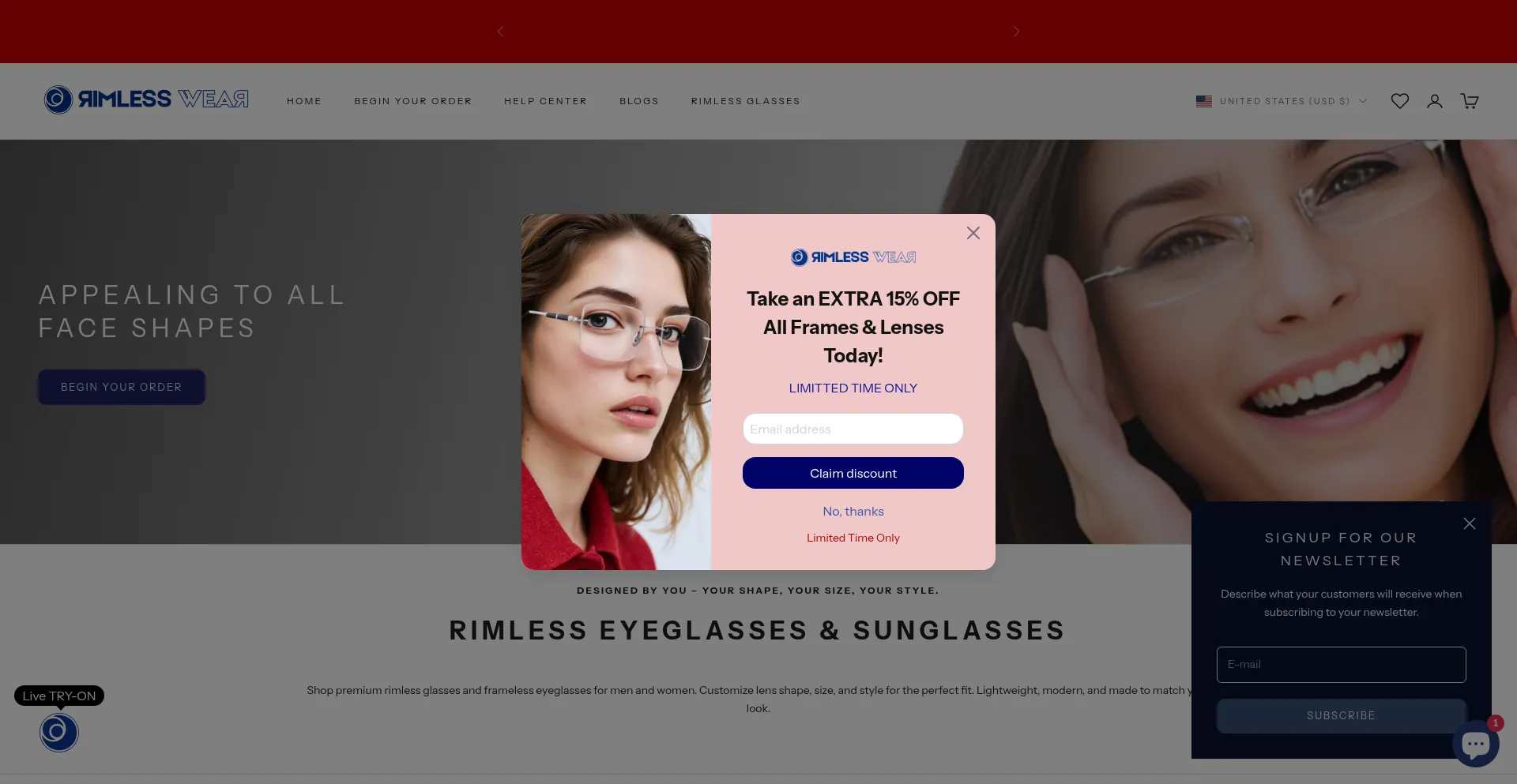 Rimlesswear.com Screenshot