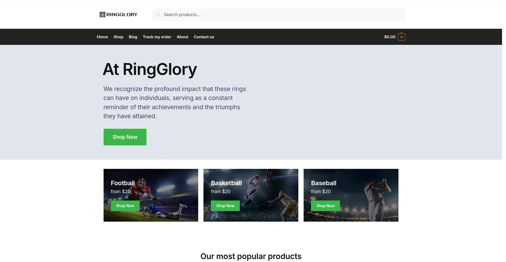 Website screenshot of Ringglory.com