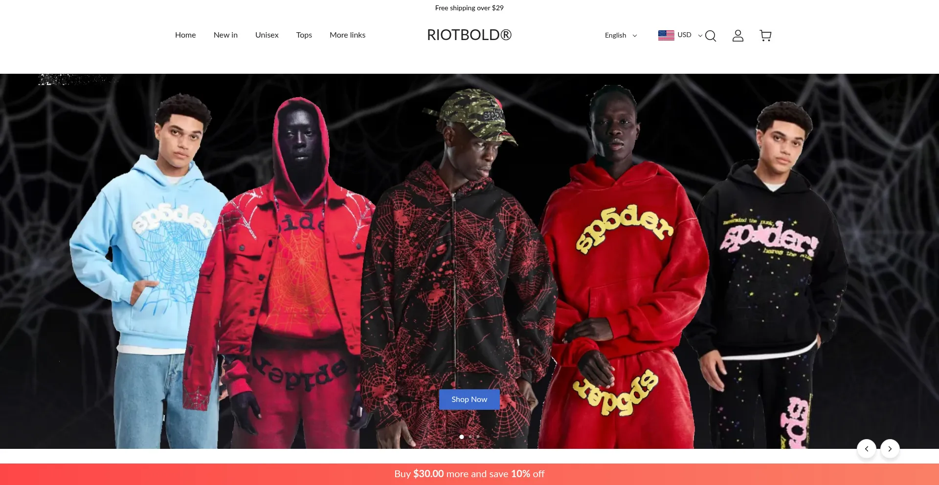 Website screenshot of Riotbold.myshoplaza.com
