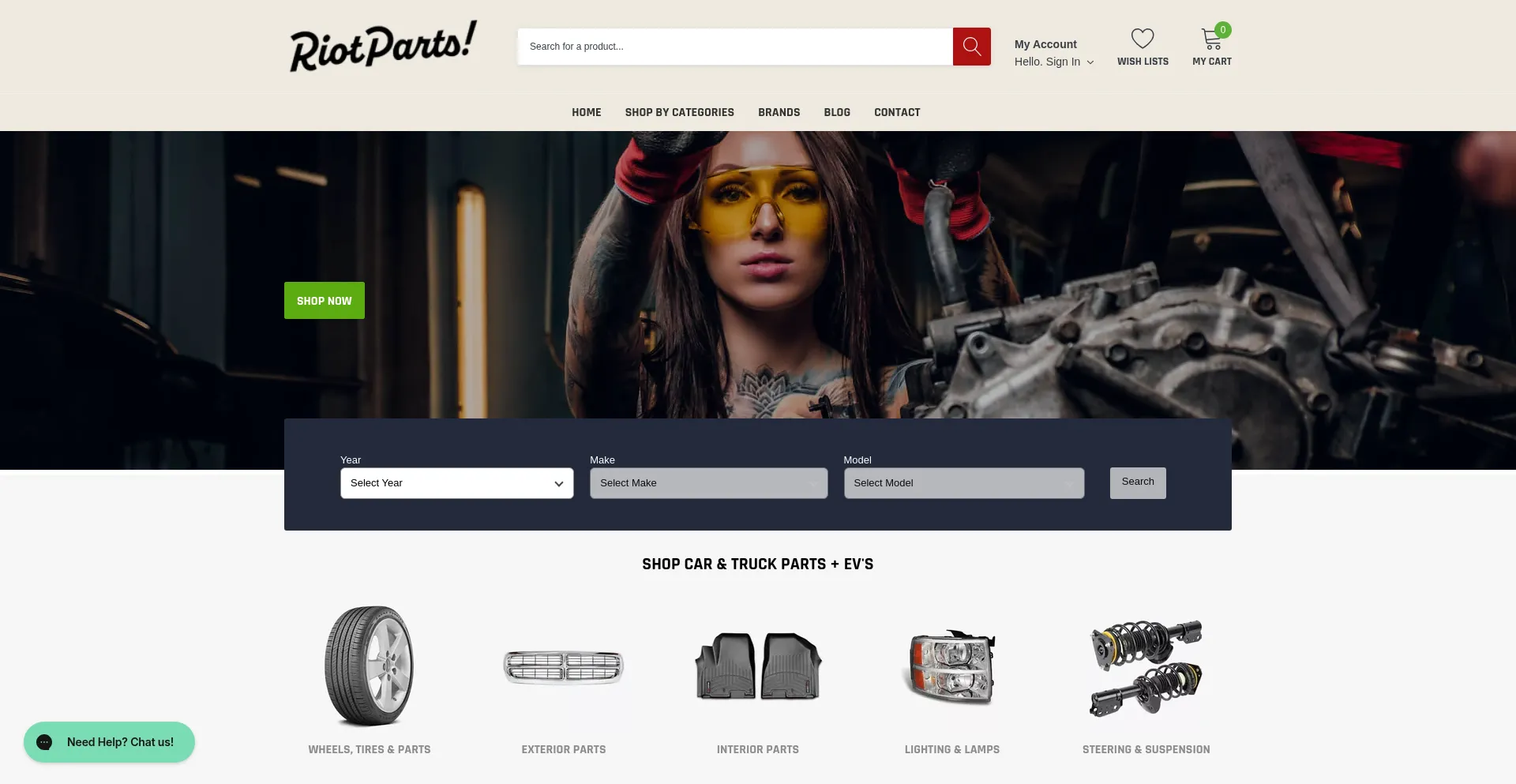 Website screenshot of Riotparts.com