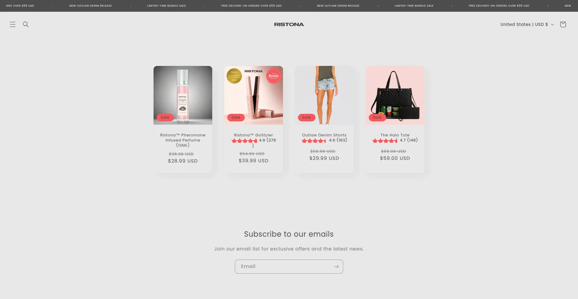 Website screenshot of Ristona.com