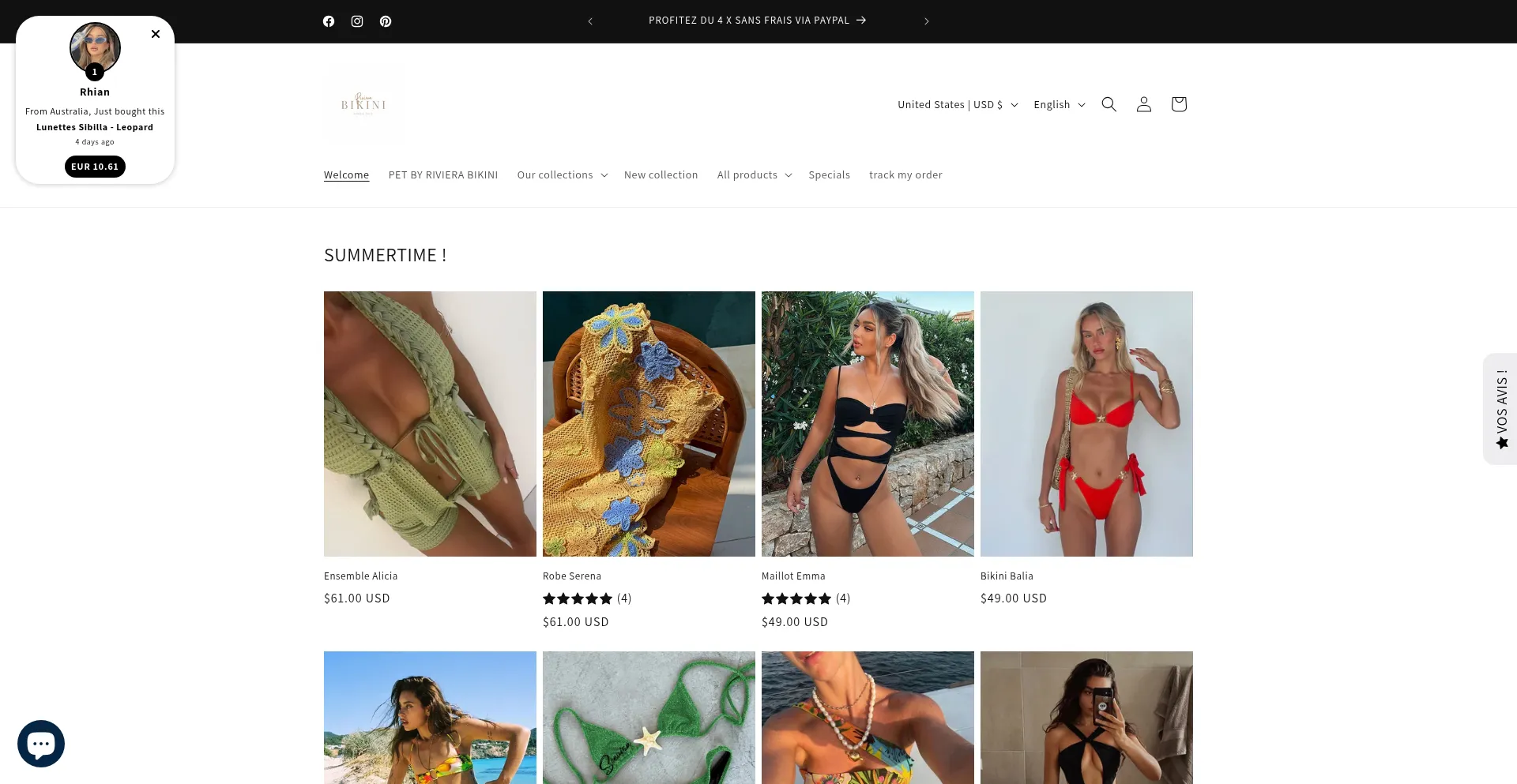 Website screenshot of Riviera-bikini.com