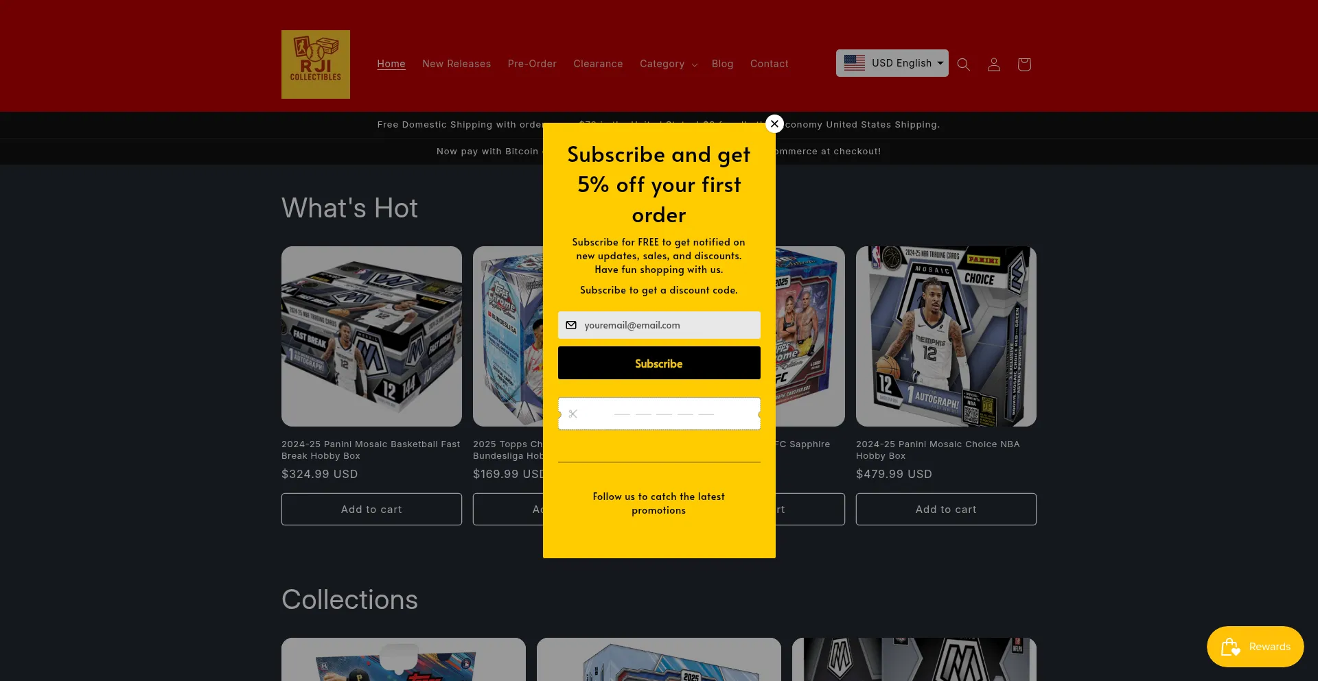 Website screenshot of Rjicollectibles.com