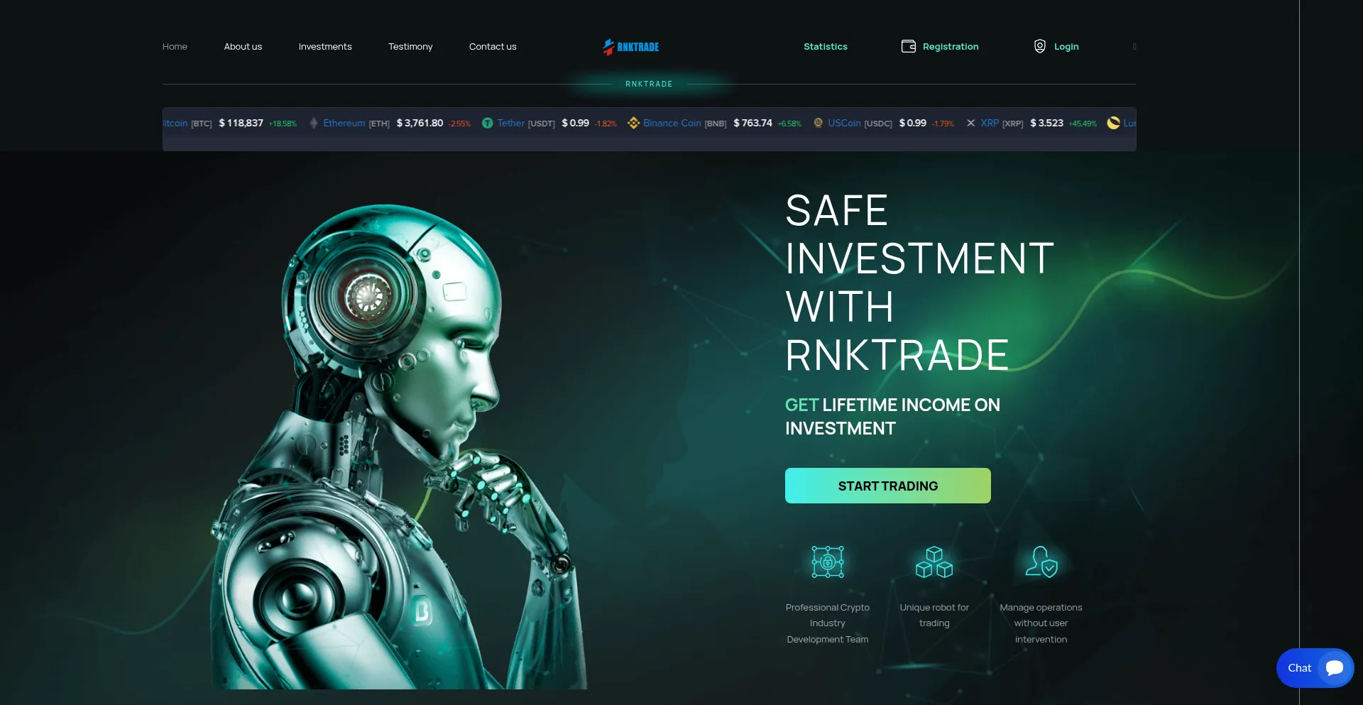 Website screenshot of Rnktrade.com