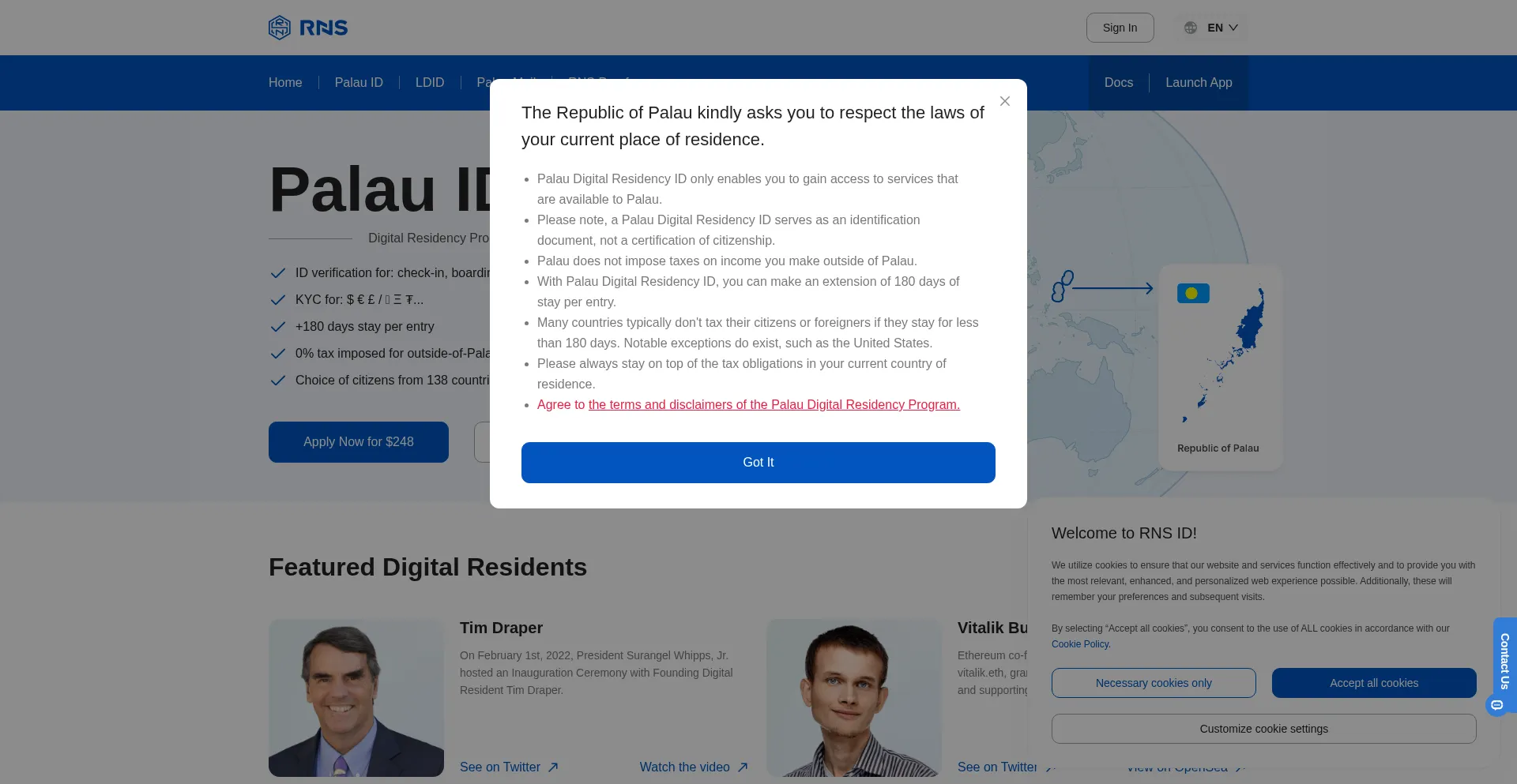 Website screenshot of Rns.id