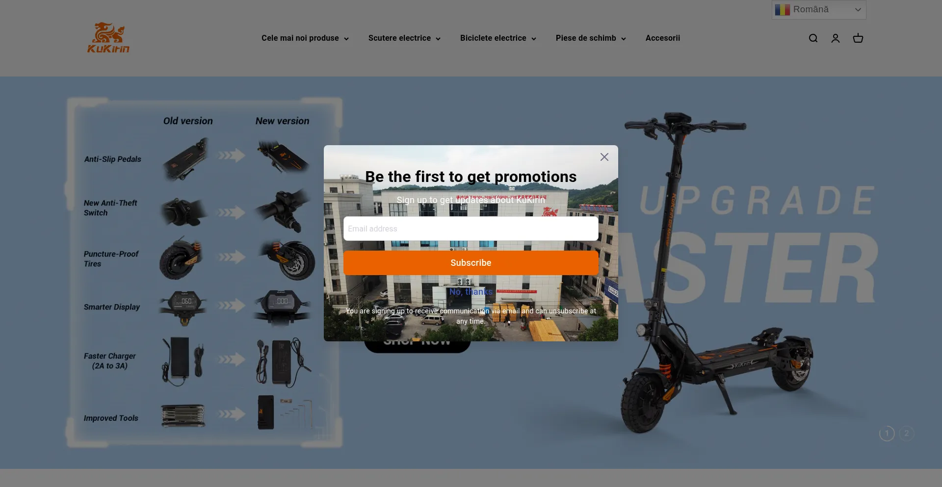 Website screenshot of Ro.kukirin-escooter.com