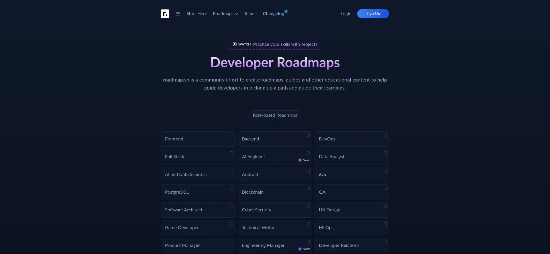 Website screenshot of Roadmap.sh