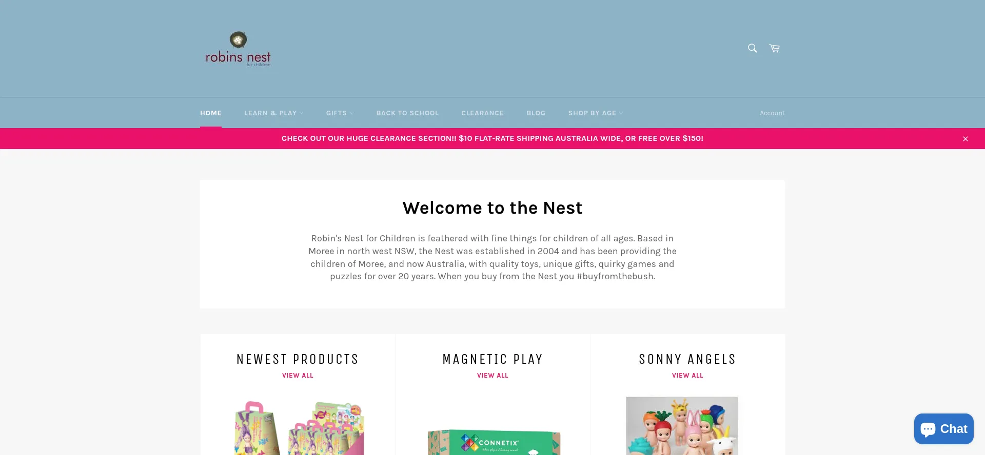 Website screenshot of Robinsnest.com.au