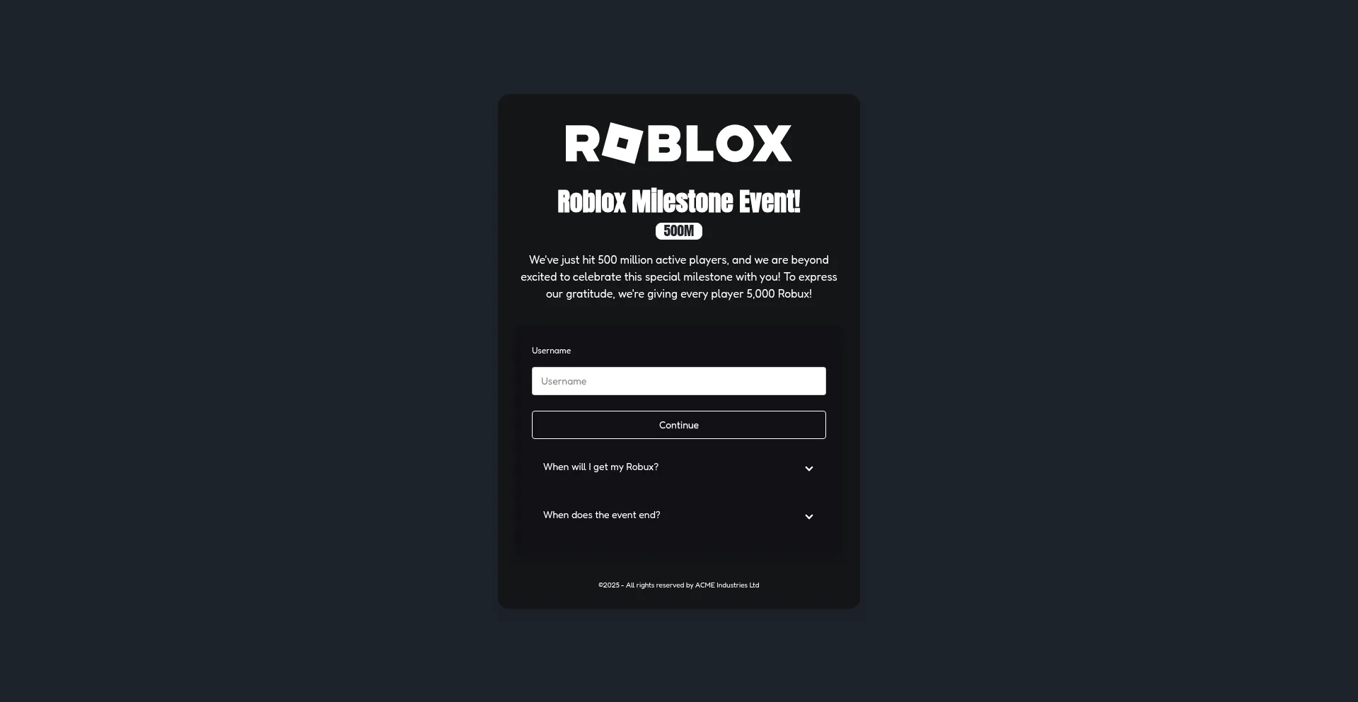 Website screenshot of Robloxsurprise.com