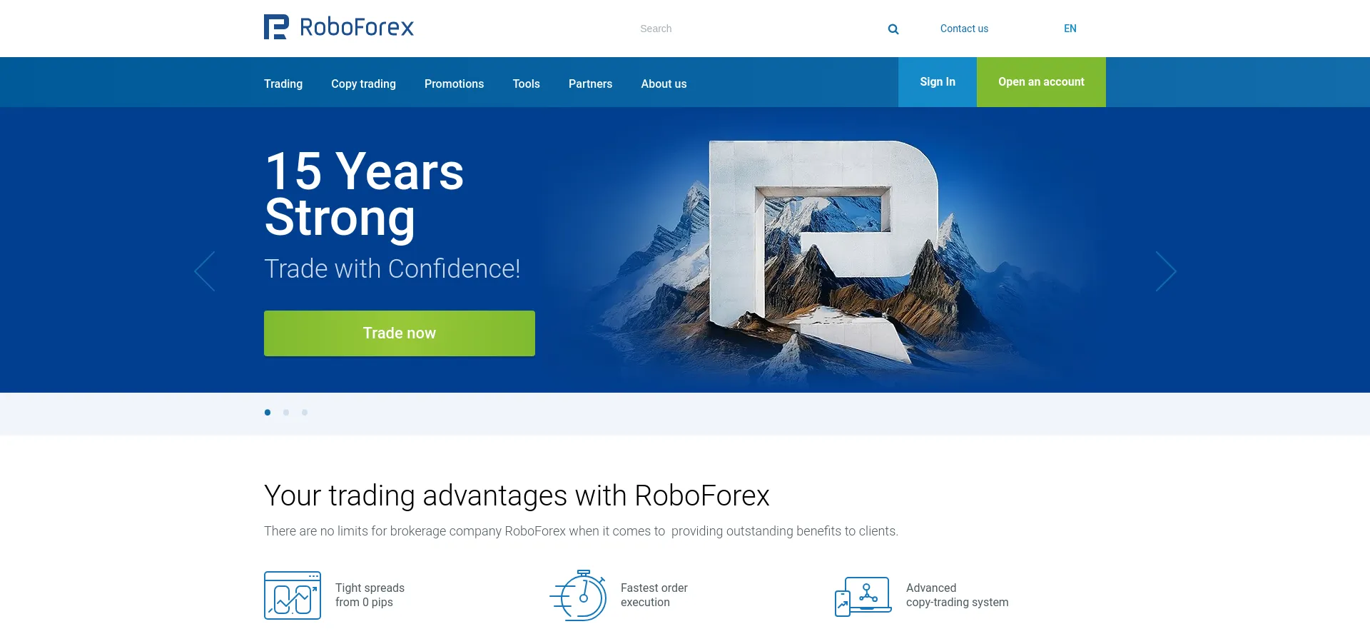Website screenshot of Roboforex.com