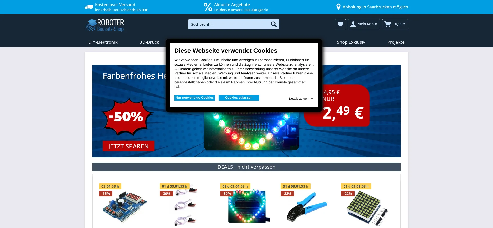 Website screenshot of Roboter-bausatz.de