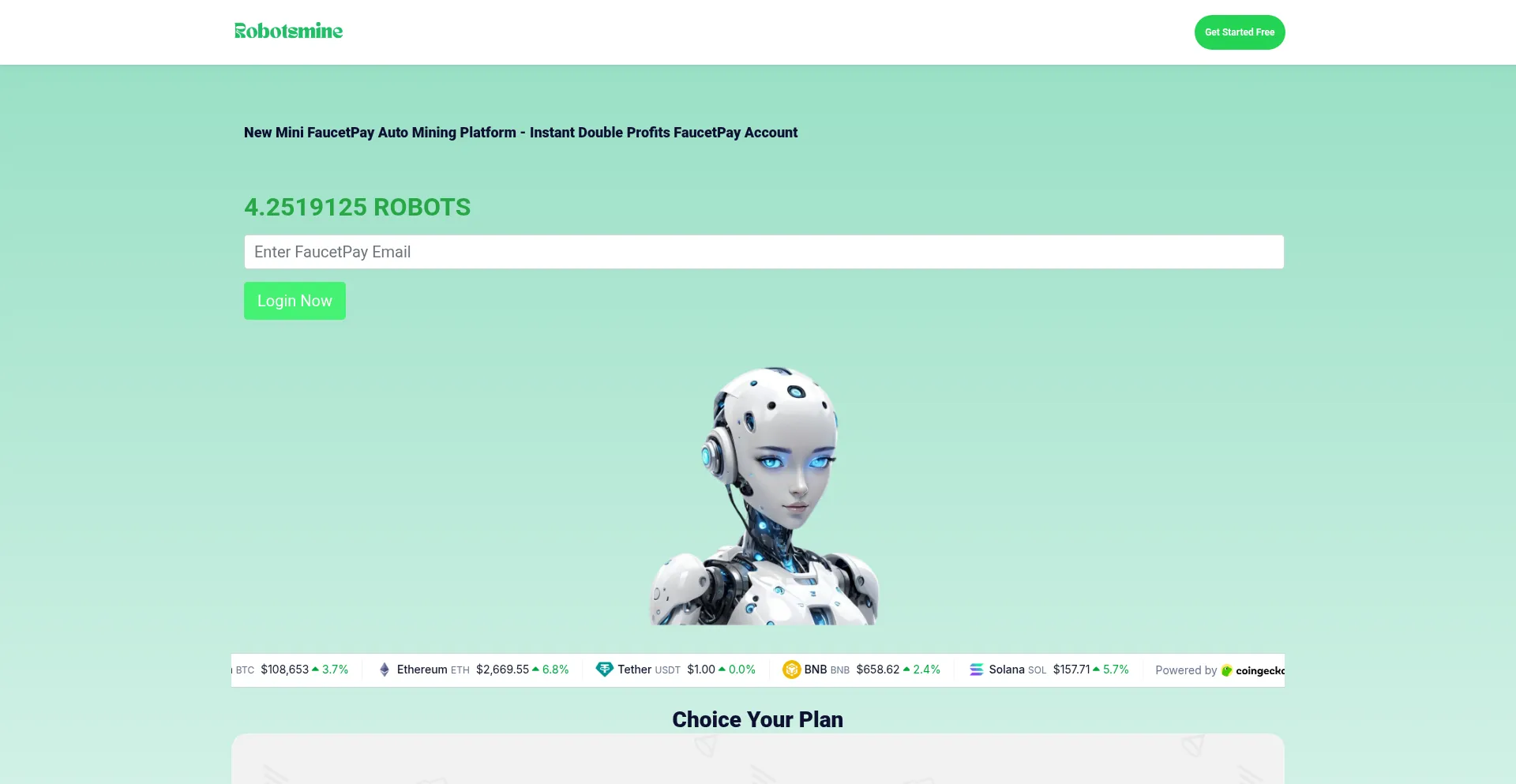 Website screenshot of Robotsmine.club