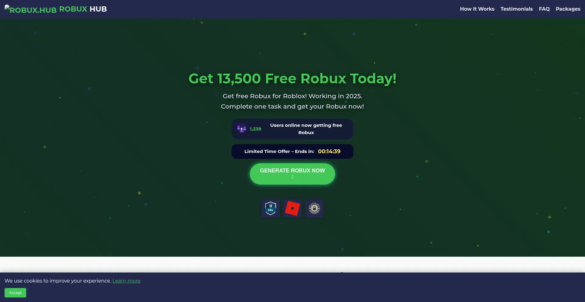 Website screenshot of Robuxhub.pro
