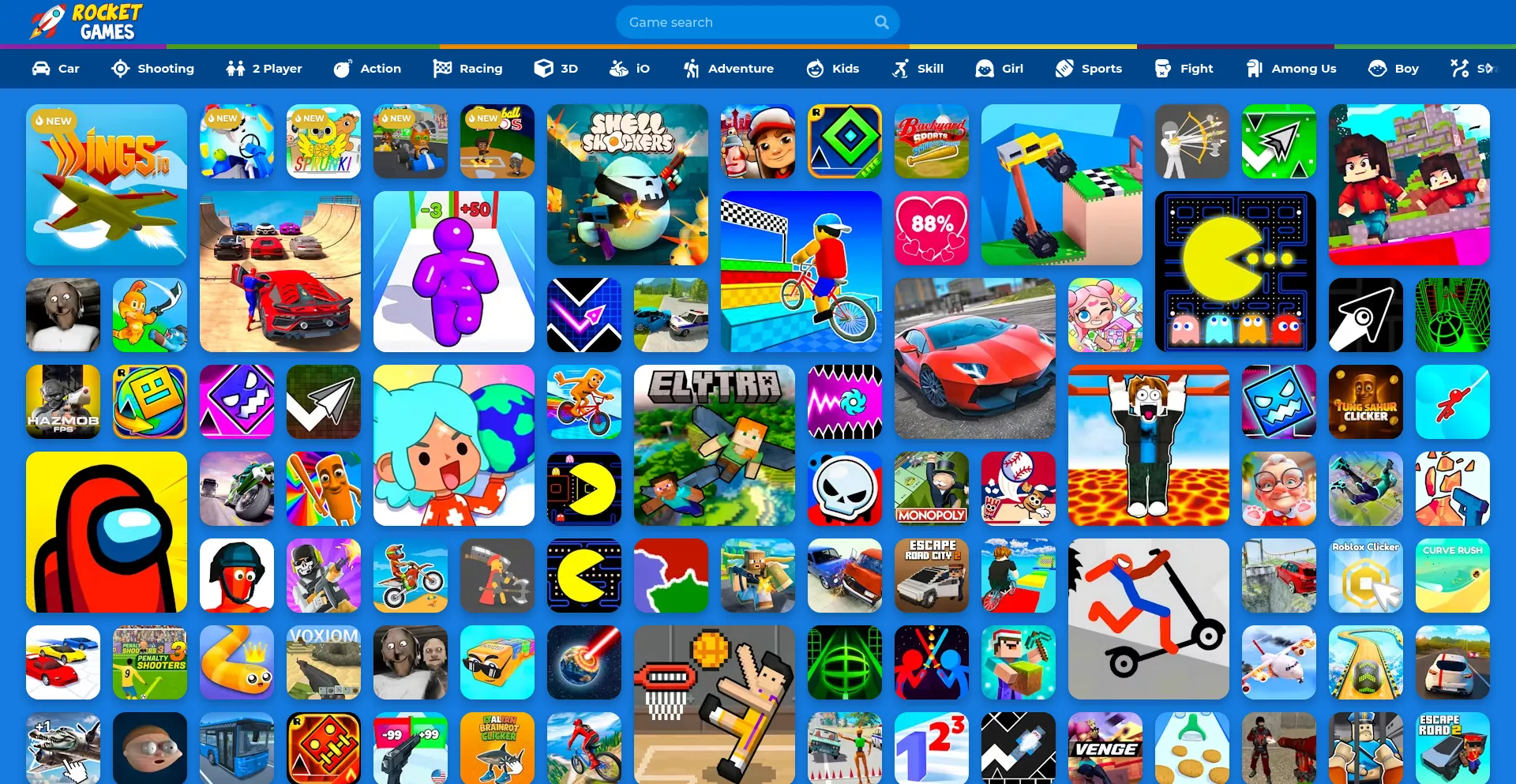 Website screenshot of Rocketgames.io