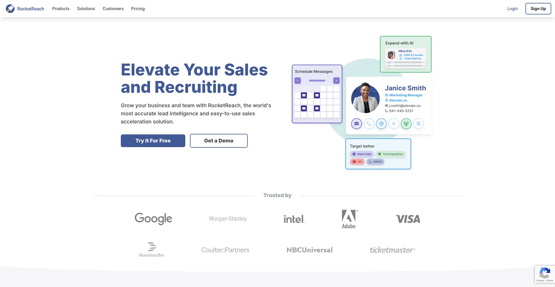 Website screenshot of Rocketreach.co